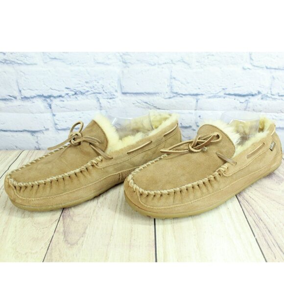 LL Bean Brown Suede Wicked Good Shearling Lined Moccasin Slippers Size 11 M - Picture 2 of 9
